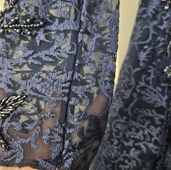 Mac Duggal Embellished Illusion Long Sleeve A Line Gown Navy Sz 4 NWT a11121 - Picture 5 of 14